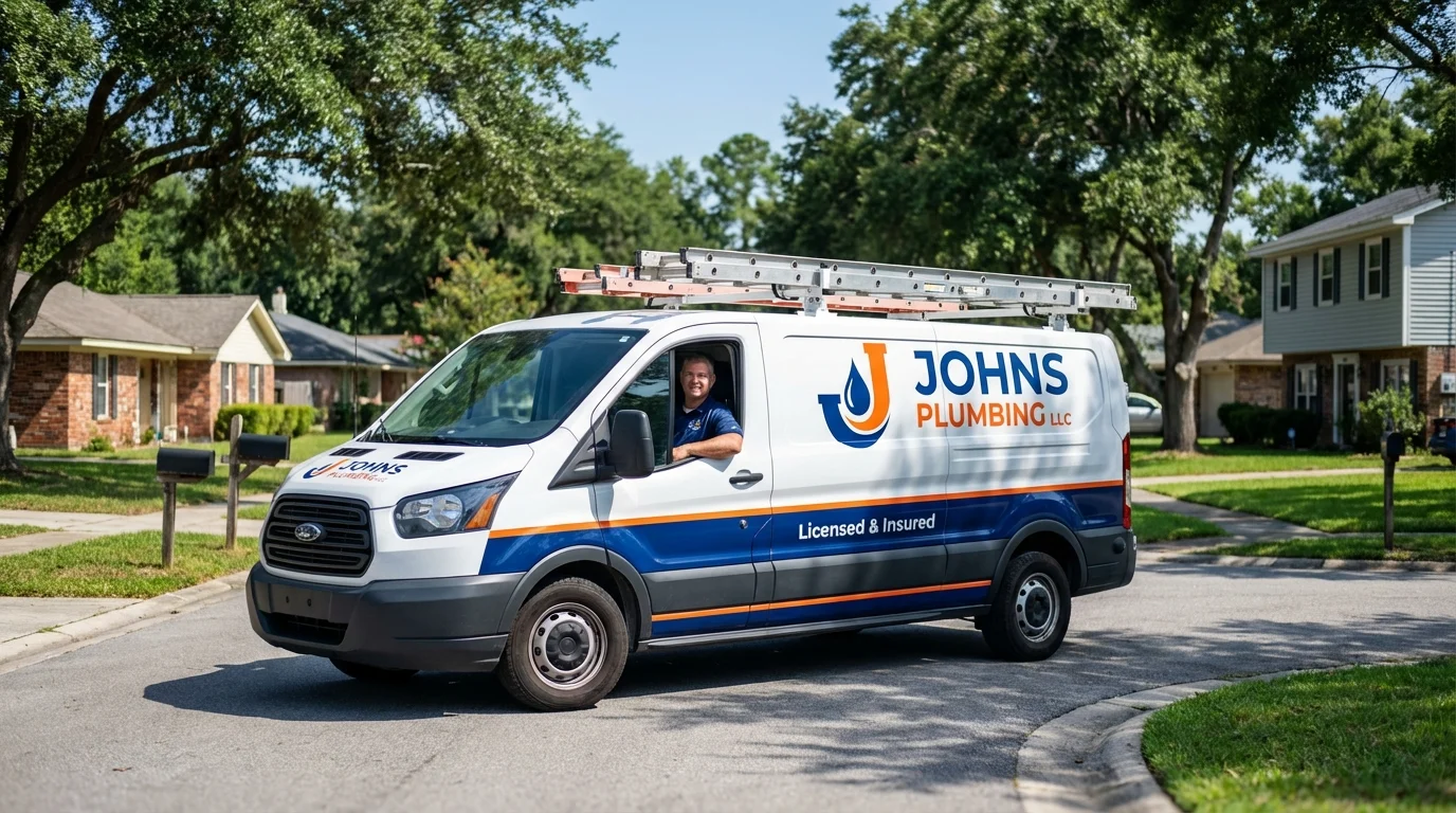 Johns Plumbing LLC service van in Zwolle, LA
