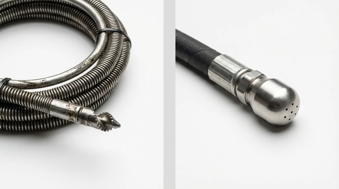 Drain snake cable and hydro jetting nozzle used for drain cleaning in Zwolle, LA