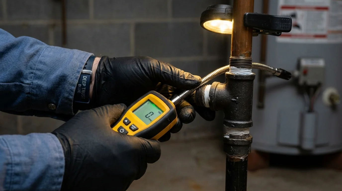 Gas leak detection with electronic sniffer by Johns Plumbing LLC in Zwolle
